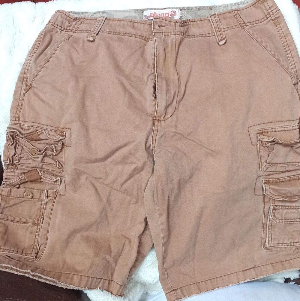 Plugg Men's Brown Cargo Shorts Cotton Canvas Solid Flat Front Zip Cargo Pockets